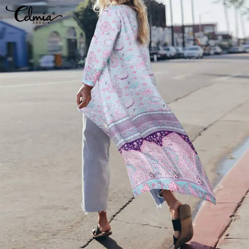 

Bohemian Print Summer Kimono Cardigan Women Blouse 2019 Celmia Plus Size Tops Casual Loose Beach Cover Up Shirts Blusas Feminina