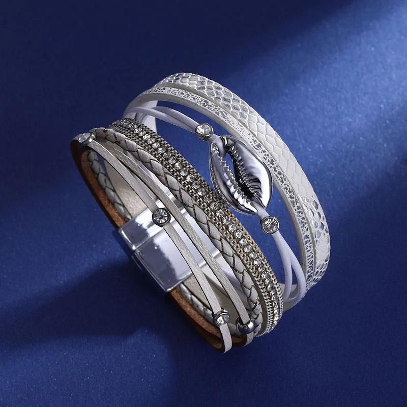 

Vienkim Shell Leather Bracelets For Women New Multiple Layers Charm Wide Wrap Bracelet & Bangles 2019 Fashion Friendship Jewelry
