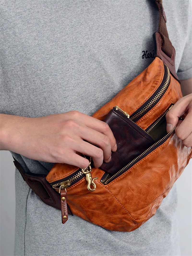 PNDME модная винтажная Мужская нагрудная сумка из натуральной кожи высокого качества из воловьей кожи, поясная сумка, роскошная Повседневная сумка-мессенджер, сумка на пояс