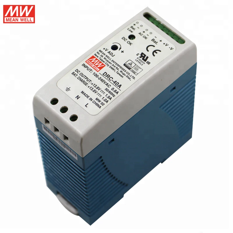 Бренд MEAN WELL представляет DRC-40A переключение Питание 40W 12~ 15V 110 V/220 В переменного тока до 13,8 V DC 1.9A DIN Rail Батарея Зарядное устройство с UPS Функция