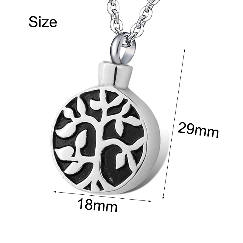 Custom Engraving Round Life Tree Stainless Steel Peaceful Tree Urn Pendant Necklace Memorial Ash Keepsake Cremation Jewelry 3
