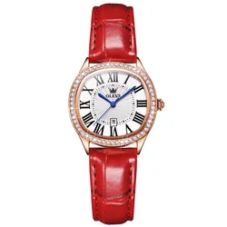 OLEVS Rose Gold Diamonds Women's Watches Waterproof Ladies Quartz Wrist Watch Leather Strap Montre Femme Relogio Feminino