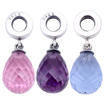 

Authentic 925 Sterling Silver Bead Charm Faceted Crystal Water Drop Pendant Beads Fit Bracelet Bangle DIY Jewelry
