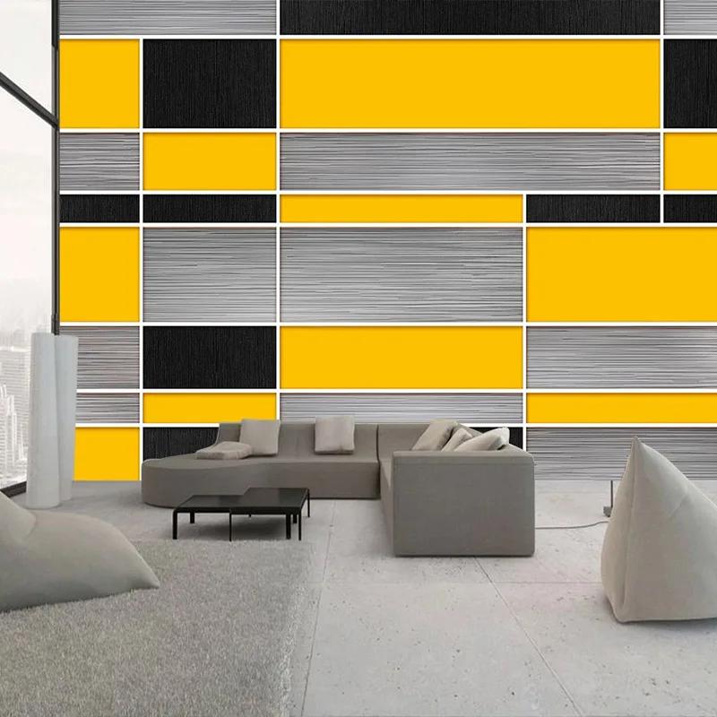 

Custom Black Yellow Gray Modern Geometric Lattice 3D Photo Wall Paper For Living Room Office TV Background Wall Decoration Mural