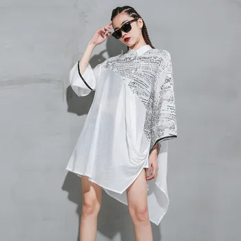 

Women Asymmetrical Back Chiffon Stitch Blouse New Lapel Long Sleeve Loose Fit Shirt Fashion Tide Spring Autumn 2020