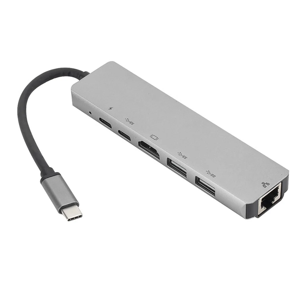 Высокая Скорость USB3.1 type-C на HDMI+ RJ45 6-в-одном USB Hub адаптер док-станция для 4,5 W 1000 Мбит/с прочный и практичный в использовании