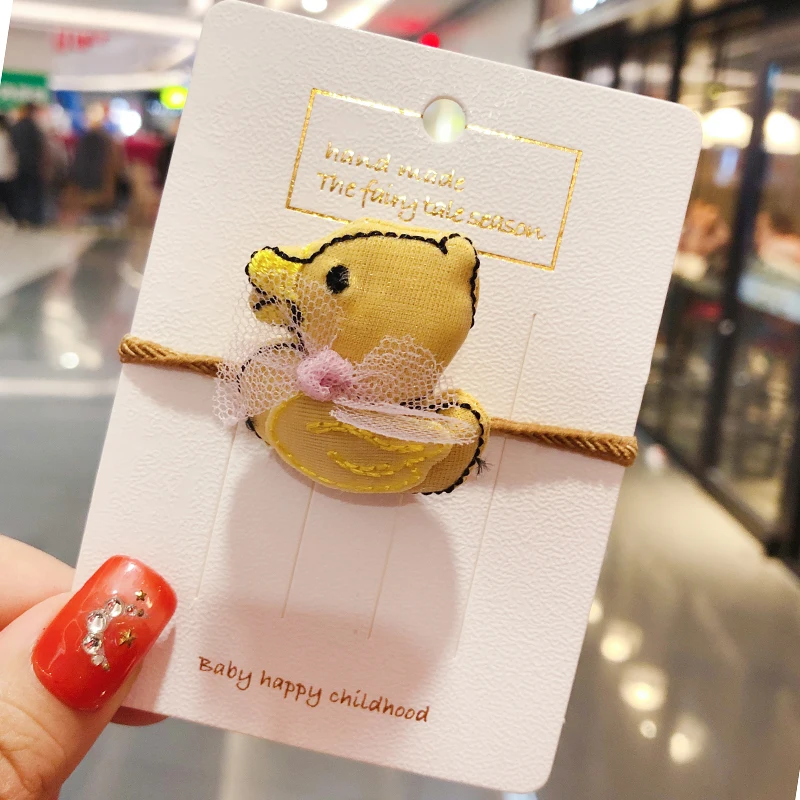 Новинка; Милые Детские эластичные резинки для волос с изображением Уточки и поросенка; красивые резинки для волос; Детские аксессуары для волос - Цвет: Yellow duck