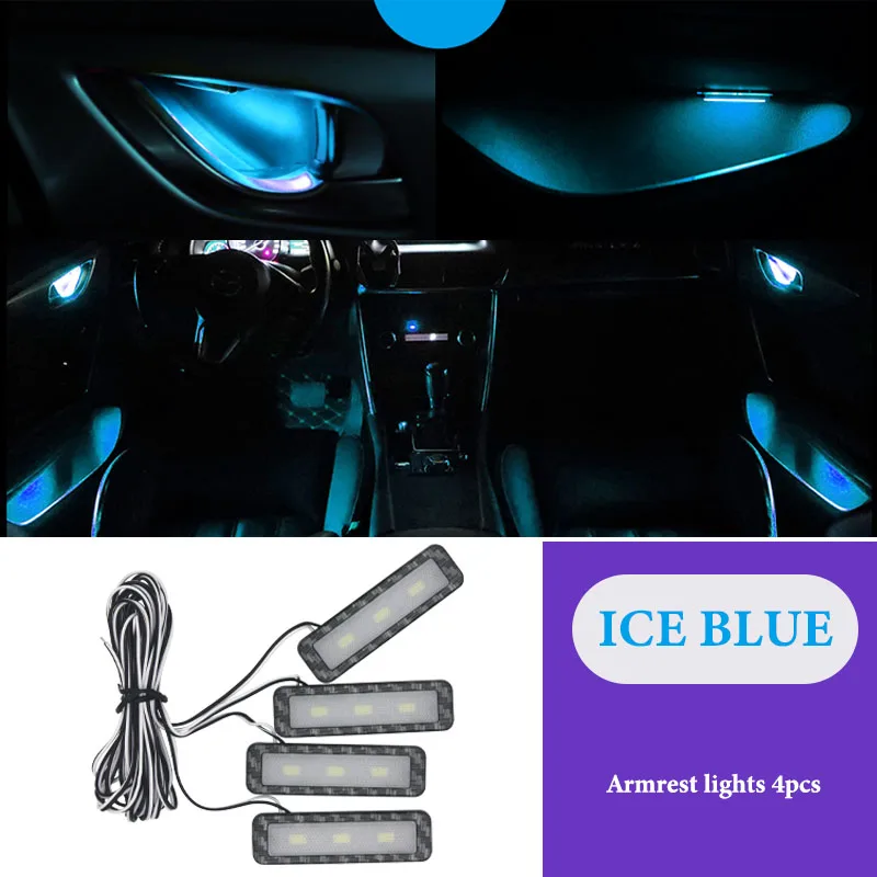 RXZ 4 шт. Автомобиль окружающего светильник интерьера автомобиля Светильник Автомобиля внутренняя чаша светильник межкомнатных дверей подлокотник светильник s дверные ручки окружающей среды декоративный светильник - Испускаемый цвет: Ice Blue Style C
