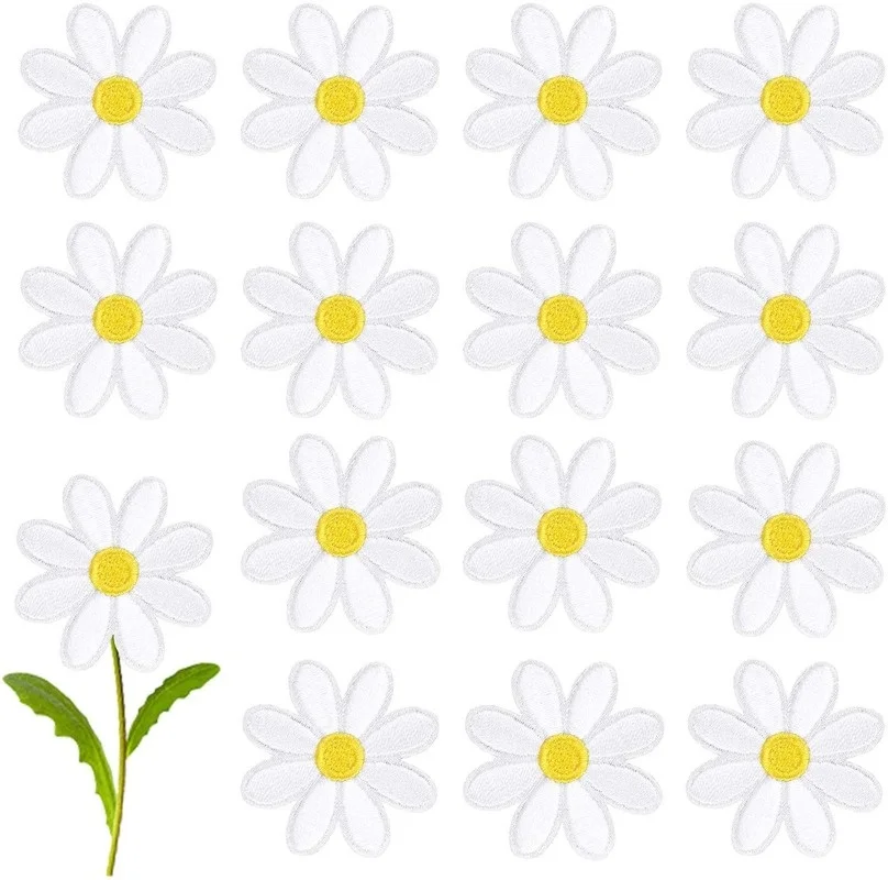 

10pcs Daisy Flower Iron on Patches for Clothing Embroidered Sew Applique Repair Patch for Jackets Bags Shoes Hats, 3.5cm