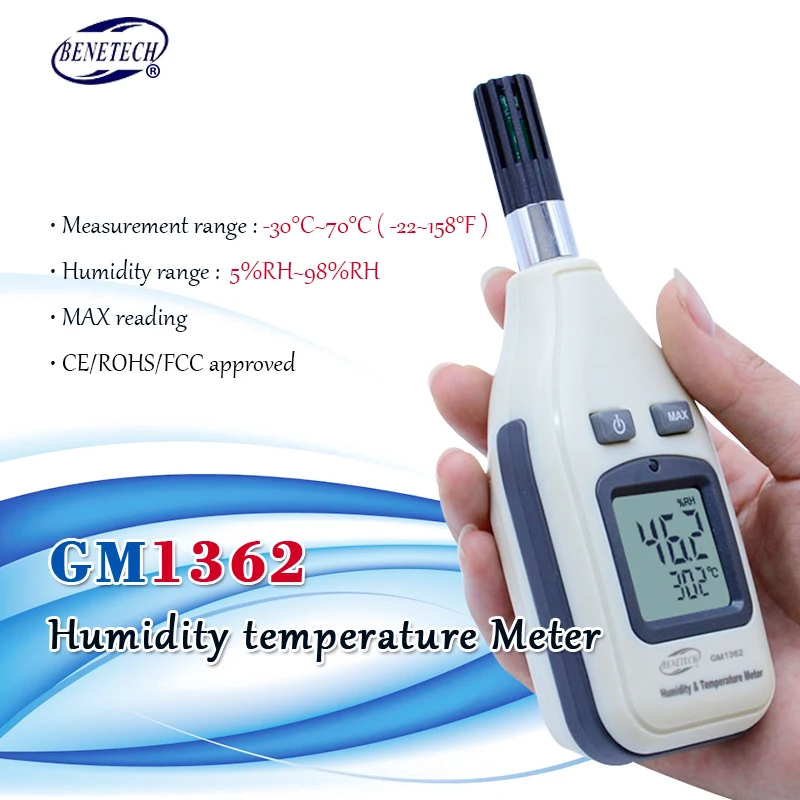 Измеритель температуры и влажности BENETECH GM1362 Термогигрометр с ЖК дисплеем|temperature