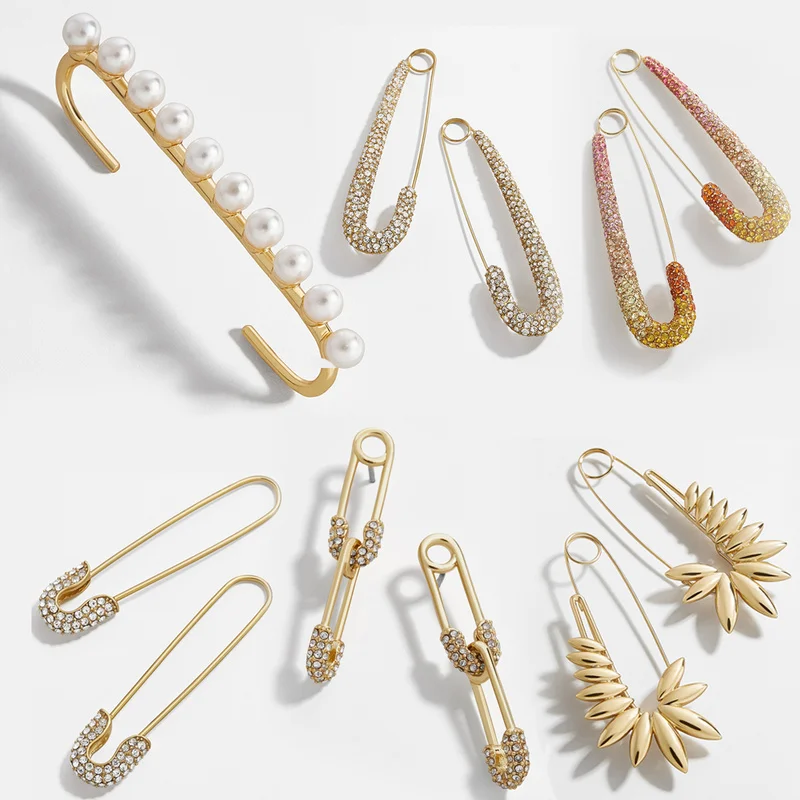 

Gold Paperclip Earrings for Women Elegant Safety Pin Earring Rhinestone Piercing Earring Original Jewelry Wedding Gifts
