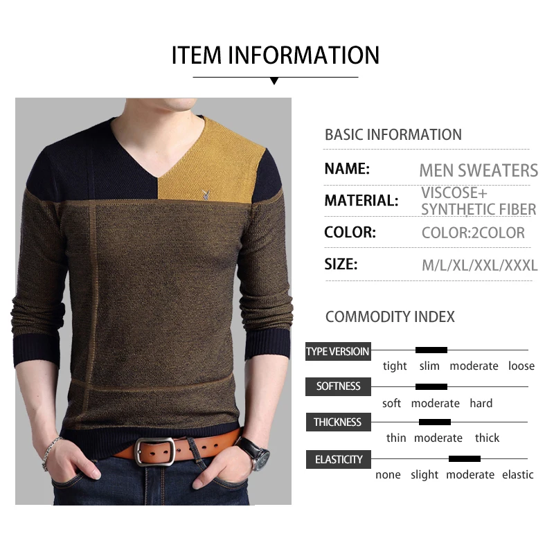 Black Friday Winter Sweater Cashmere Men?s Fashion Color Blocking V-neck Thickening Fit Long Sleeve Sweater Trend Men's Casual Sweater