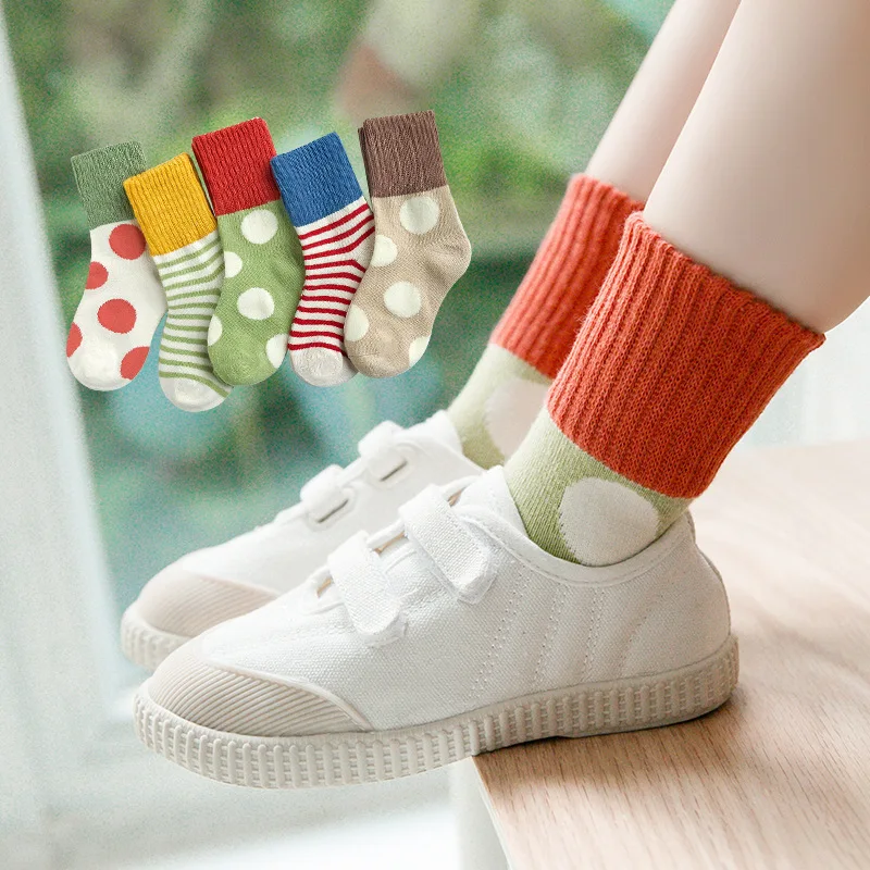 

Fashion Autumn And Winter CHILDREN'S Socks Students' Socks Kids Winter Mixed Colors Bar Dotted Stripes Short Socks BABY'S Socks