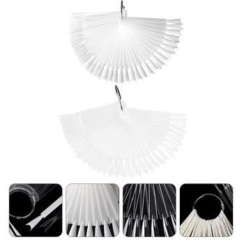

2 Sets of 100Pcs Creative DIY Fan-Shaped Useful Nail Plate Nail Tips Palette Color Display Plate for Manicure Spa