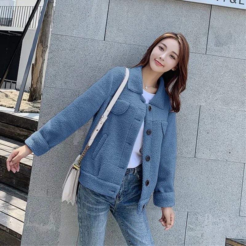 MONMOIRA Solid Single-breasted Fur Coats Women Casual Slim Fit Warm Faux Fur Jackets Ladies Lambswool Coats cwf0222-5