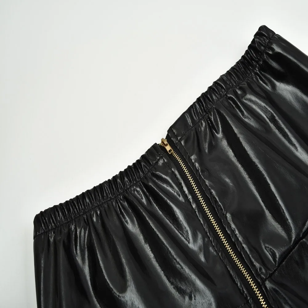 Fashion Women PU Leather Pants High Elastic Waist Leggings Zipper Slim Bright Leather Leggings Women Skinny Legging Leginsy