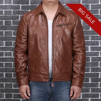 

2020 Brown Men Smart Casual Leather Jacket Large Size XXXL Genuine Sheepskin Russian Autumn Slim Fit Natural Leather Coat