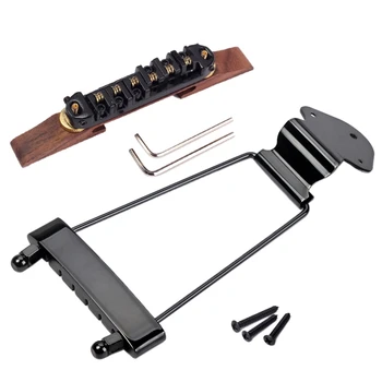 

6 String Guitar Trapeze Tailpiece Bridge Set Adjustable Rosewood Bridge for Jazz Archtop Guitar Replacement Parts