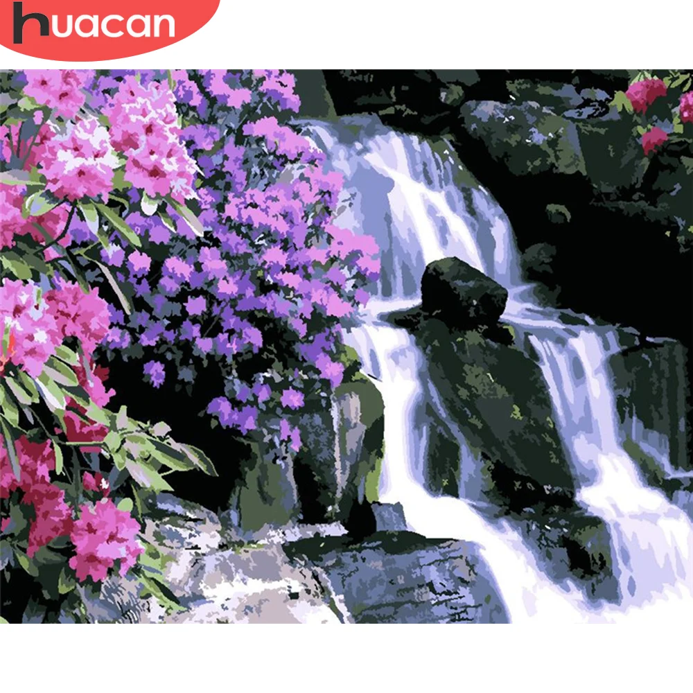 Huacan Paint By Number Waterfall Drawing On Canvas Diy Pictures By