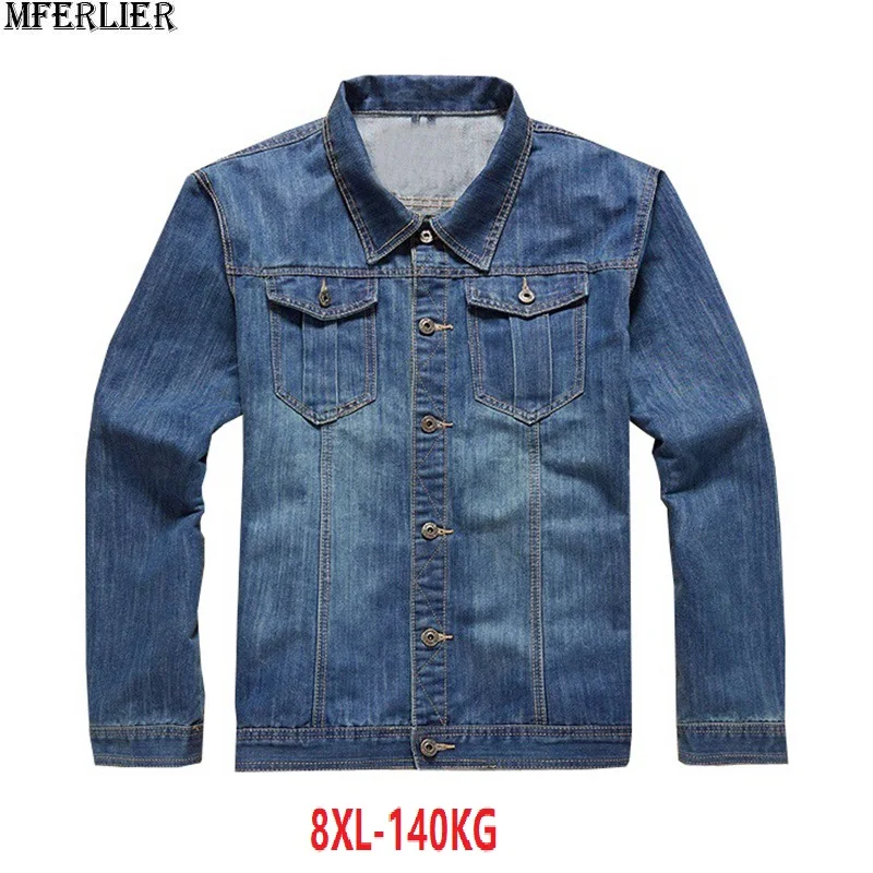 

men Plus size vintage denim jackets thick pockets button autumn winter 5XL 6XL 7XL 8XL oversize fashion high street jackets coat