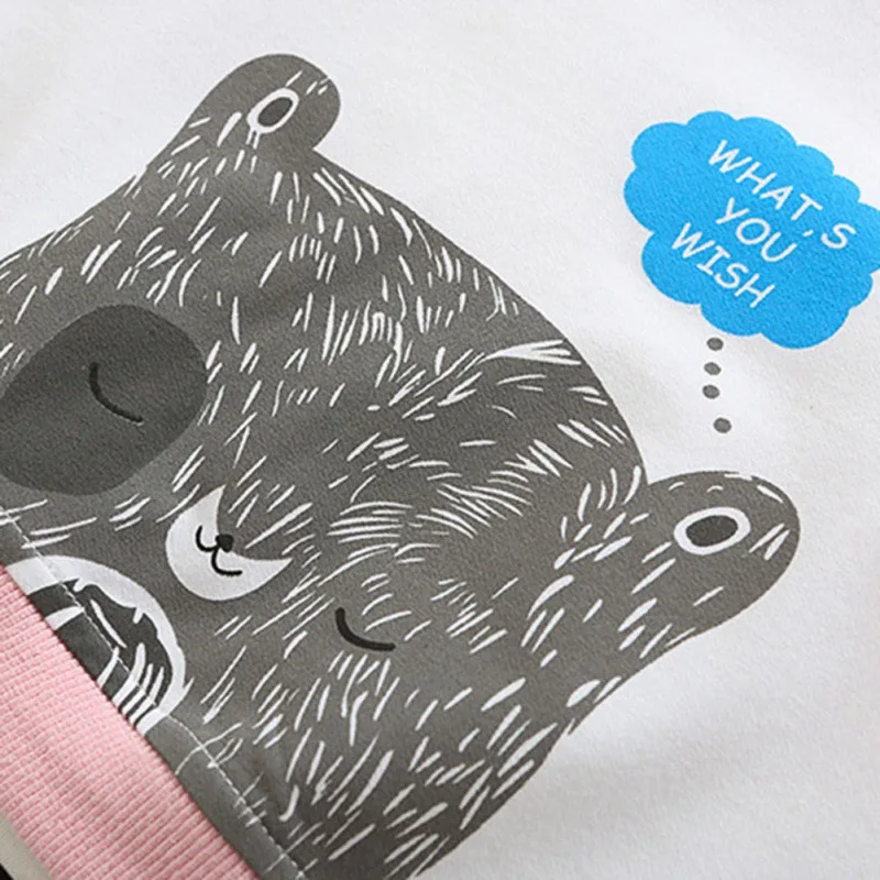 infant baby Tees Long Sleeve Cartoon Patchwork Print thinking bear T-Shirts Kids Tops Casual Blouse 6M-4T