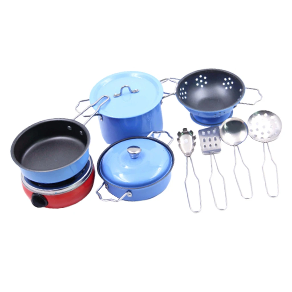 Kids Children Kitchen Pretend Play Toys Cooking Cookware Set Blue 11pcs
