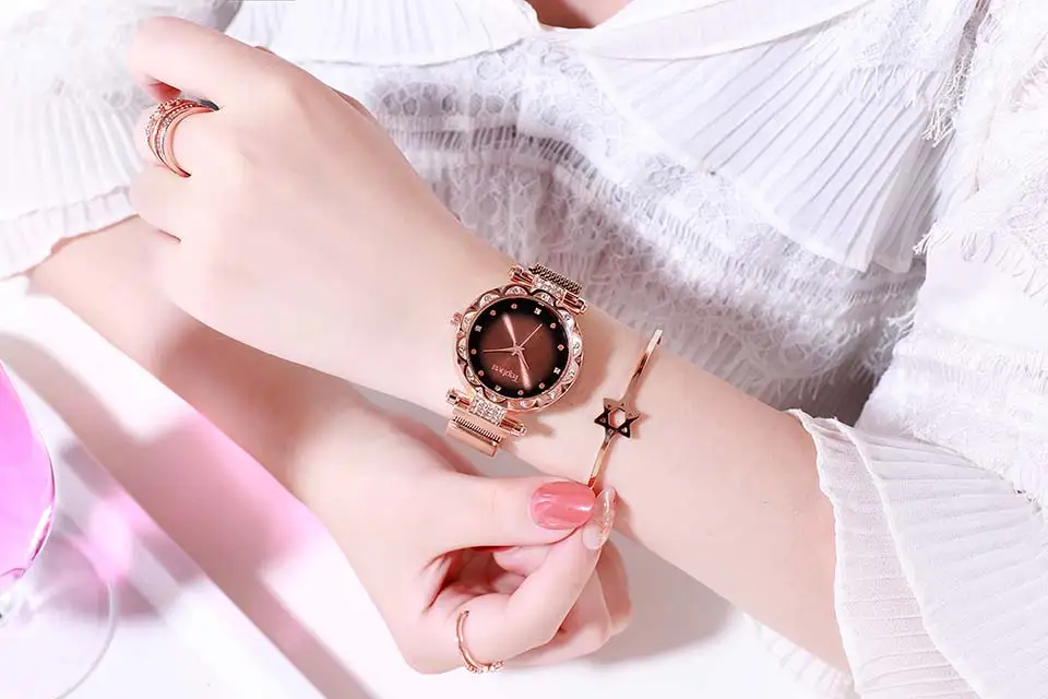 Роскошные женские часы из розового золота, женские часы с бриллиантами, магнитные наручные часы, женские наручные часы Relogio Feminino Reloj Mujer