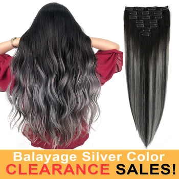 

MRSHAIR Clearance Sale Clip in Human Hair Extensions 7pcs Color Ombre Balayage Gray Silver Color Highlights Remy Hair Straight