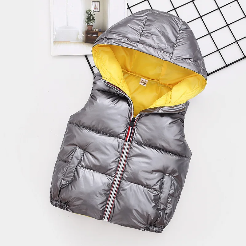 Children Waistcoat Outerwear New Winter Sleeveless Coats Kids Clothes Warm Hooded Cotton Vest Baby Boys Girls Shiny Down Vest