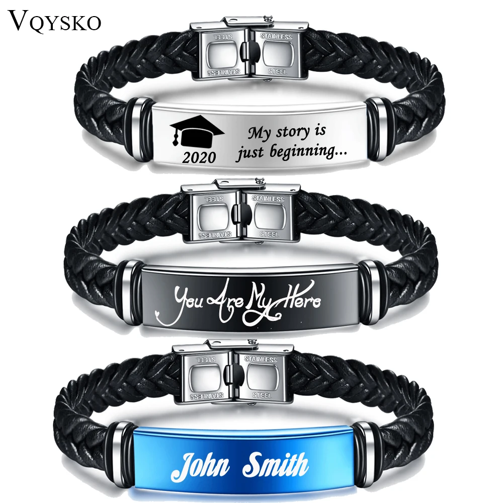 Men's Custom Personalize Engrave Jewelry Bracelets Fashion Braided ...