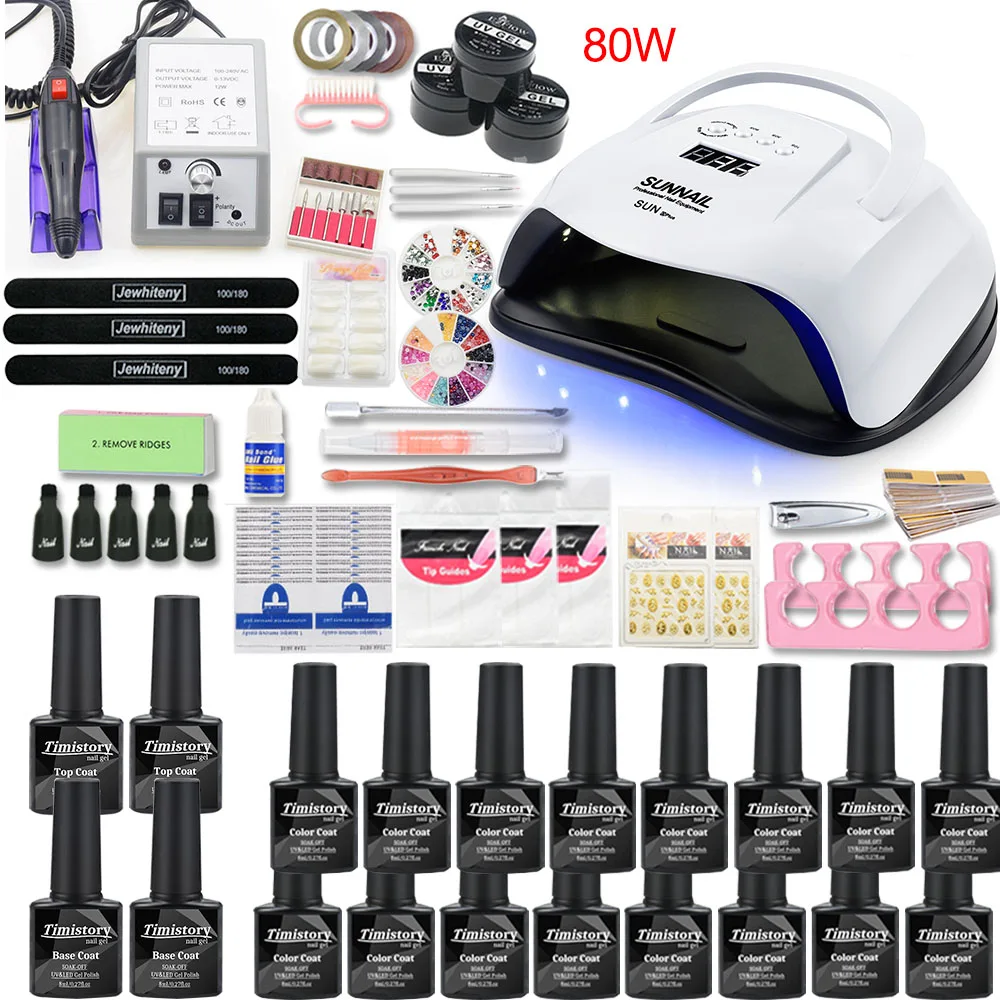 Preise 16 farben Gel Lack Nagellack Kit Nagel Set UV LED Nagel Lampe 20000rpm Elektrische Nagel Bohrer Maschine Maniküre set Nail art Werkzeug