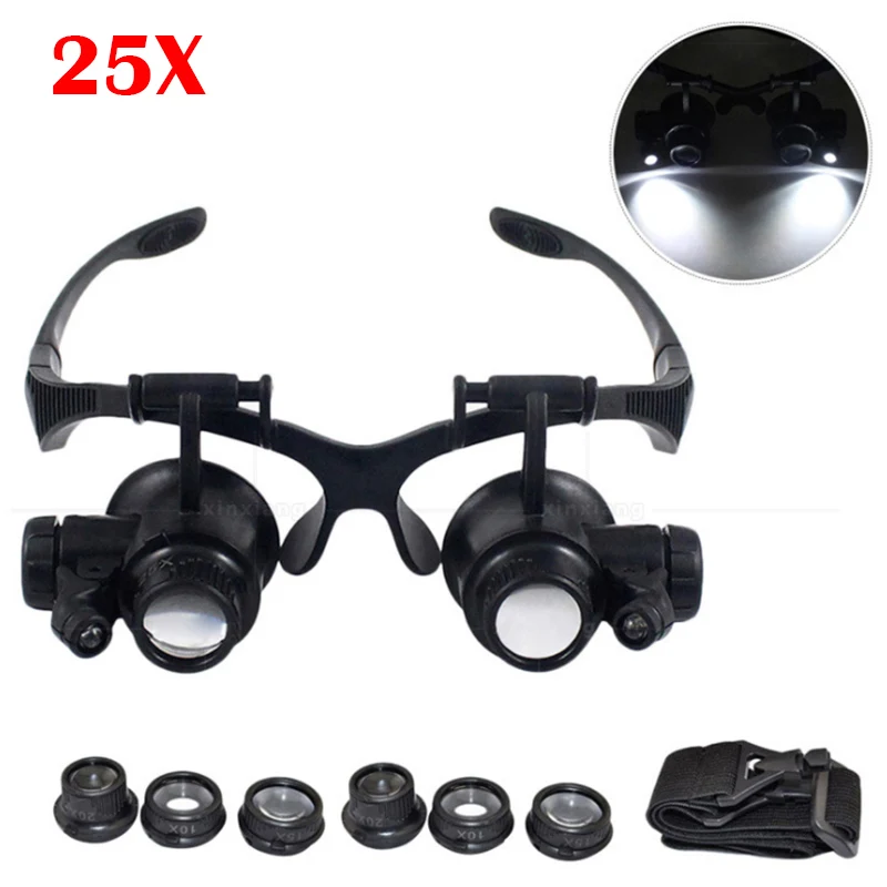 

Headband 10X 15X 20X 25X LED Light Glasses Magnifier Loupe Eye Glasses for Watchmaker Jewelry Optical Lens Glass Watch Repair