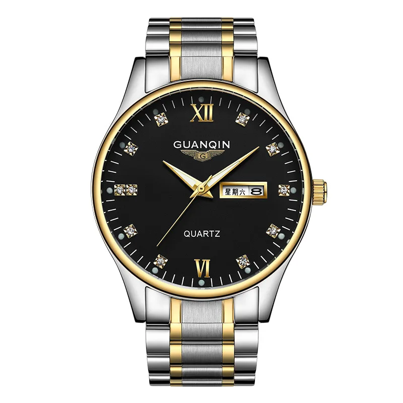 

Guanqin Brand Genuine Product Top Grade MEN'S Watch Diamond Set Fashion Quartz Watch New Style Waterproof Night Light Watch Stee