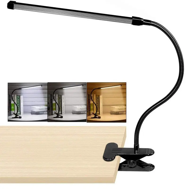  8W LED Clip on Lamp Desk Light with 3 Modes 2M Cable Dimmer 10 Levels Clamp Table Lights - 4000048363052