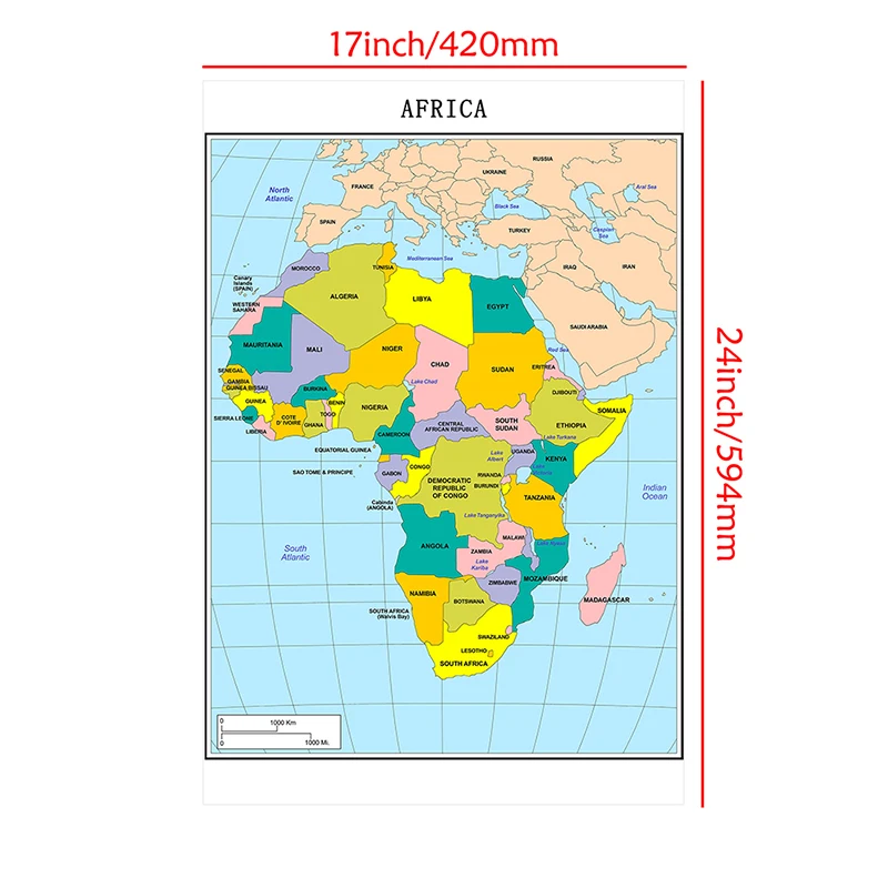 42*59cm The Political Map of Africa 2013 Version Posters and Prints Non-woven Canvas Painting School Teaching Supplies