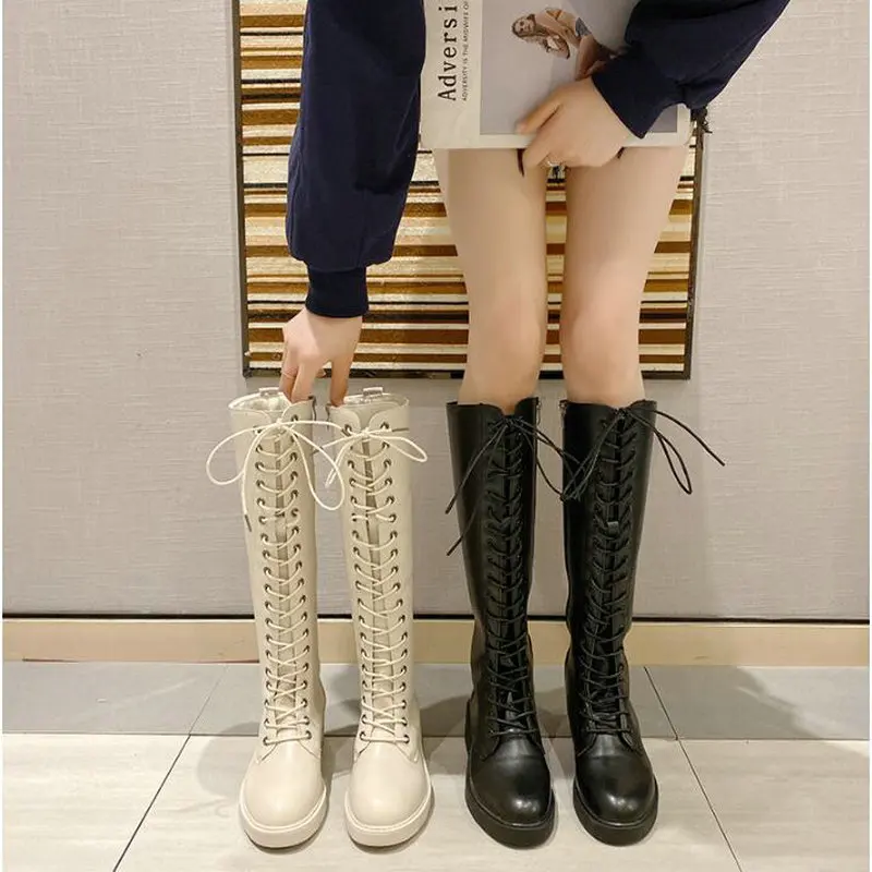 

Thigh high Boots brown Women Vintage leather Square Heel Zipper knee Boot Round Toe Motorcyle Shoes calf-mid A62-09 HF