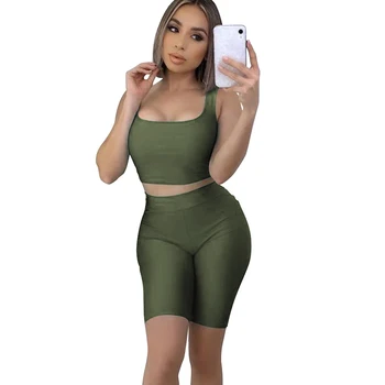 

Short Two Piece Set Woman Summer 2020 Tank Crop Top and Biker Shorts Set Sportswear Sweat Suits 2 Piece Tracksuit Women Outfits