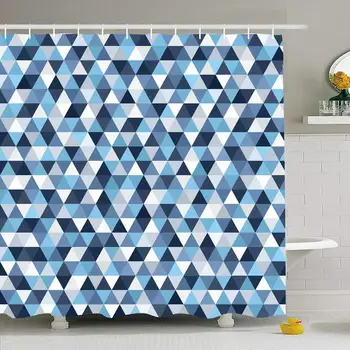 

Shower Curtain Set with Hooks 72x72 Ciel Triangle Pattern Blue Grey Polygonal Abstract Platinum Textures Winter Sapphire