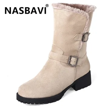 

HOT Women Boots Winter Shoes Plus Size Platform Female Warm boot 2019 belt buckle Booties Ankle For Women Snow Boots