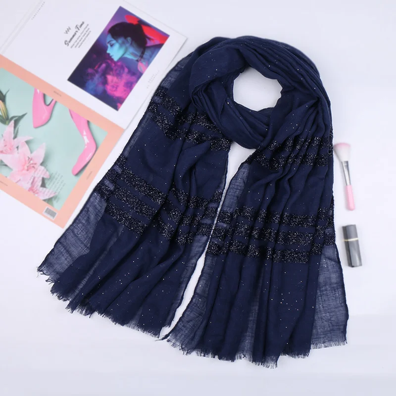 Glitter stripe hijab scarf shimmer cotton shawls muslim fringed shawls wraps fashion headband scarves 10pcs/lot