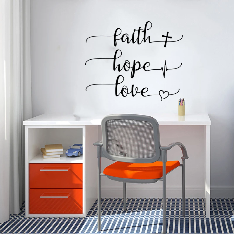 Faith Hope Love Laptop Wall Sticker Classroom Bedroom Faith Hope Love cross  heart Christian Bible Verse Car Wall Decal (3)