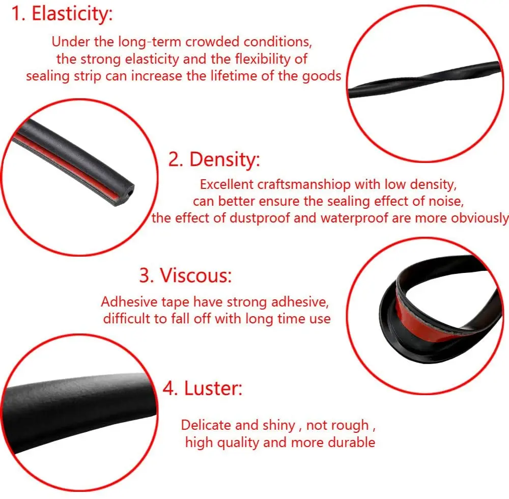 5M/8M/10M U Type Car Door Edge Sealing Guard Trim Anti-Collision Protection Strip Scratch Protector Sticker car door edge guards,car door protector,car door seal strip,car door anti collision strip,car door edge protector,car reflective tape sticker,threshold protection strip