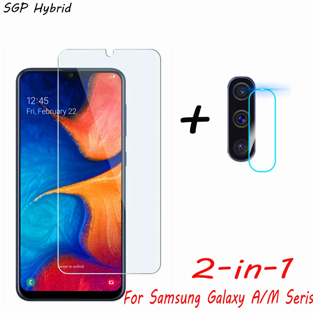 2 в 1 Защитная пленка для экрана Защитное стекло Samsung Galaxy A50 A30 A40 M10 объектива задней