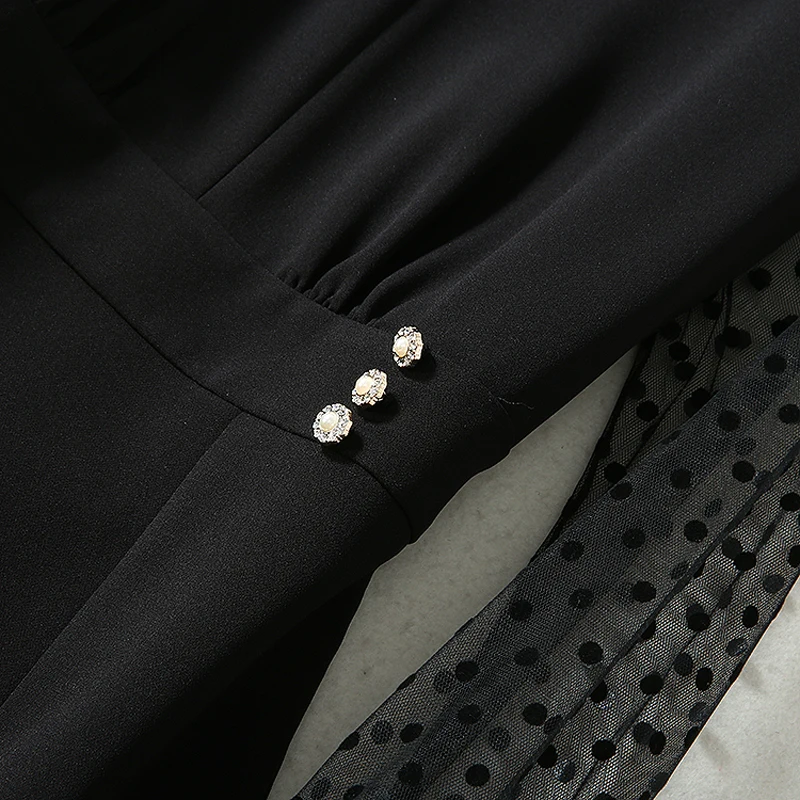 Кружевное Сетчатое сексуальное платье в горошек с длинным рукавом, ажурное платье с разрезом, платье для банкета, тонкое темпераментное платье, весна и лето