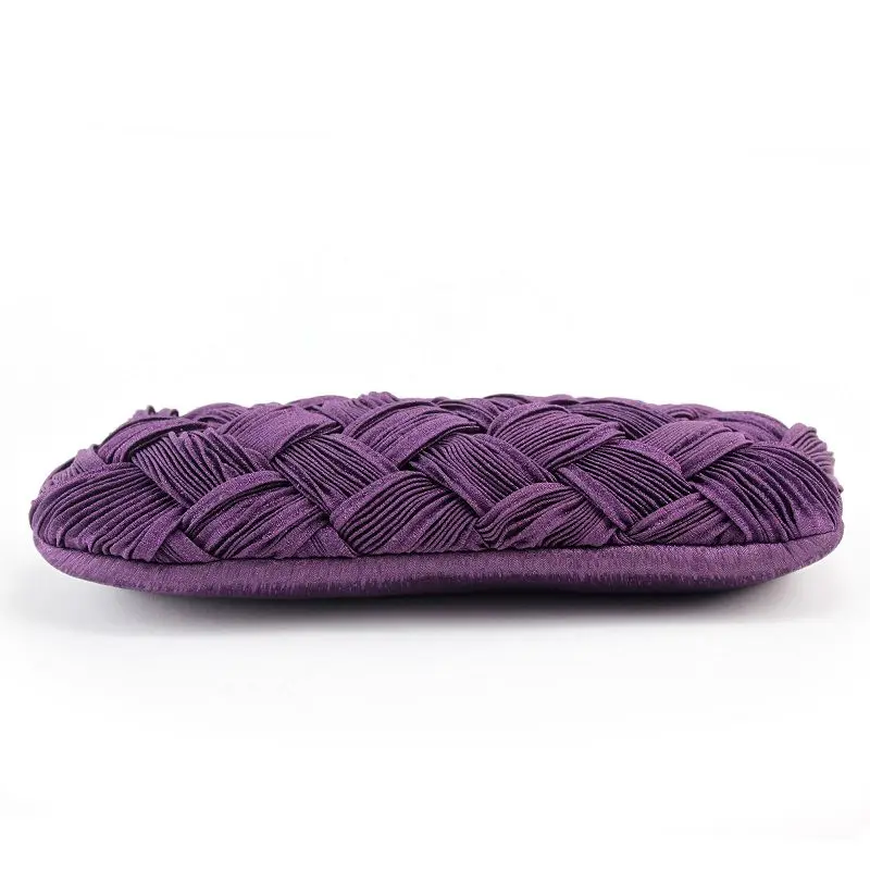 Luxy Moon Purple Rhinestone Braided Soft Clutch Bag Bottom View