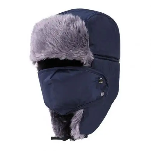 Navy Blue Новинка, Мужская зимняя теплая шапка-ушанка, уличная Лыжная шапка для верховой езды с защитой от ветра и маской для лица, кепка Lei Feng - Цвет: Navy Blue