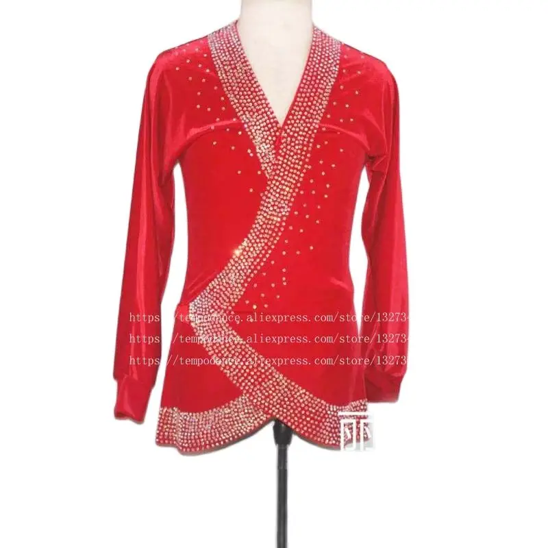 Red Velvet Ballroom Dancing Man Ballroom Dance Tops Mens Ballroom