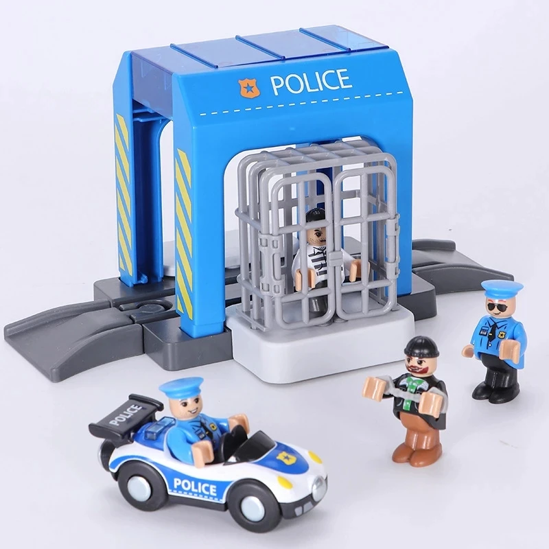 Wooden Railway Tracks Scene For Thoms Accessories Plastic Police Station Wooden Train Tracks Rail Car Toys for Children Gifts