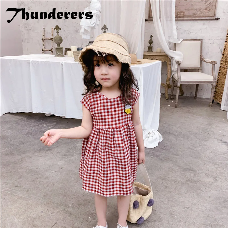 Thunderers/летнее клетчатое платье принцессы для девочек, костюм принцессы без рукавов для девочек, детское платье для девочек, одежда для