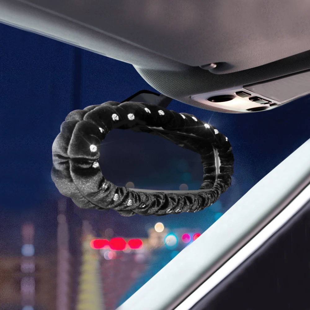 Car Rearview Mirror Cover Rhinestones Thickening Lengthen Plush Car Interior Rearview Mirror Cover Decoration Accessories